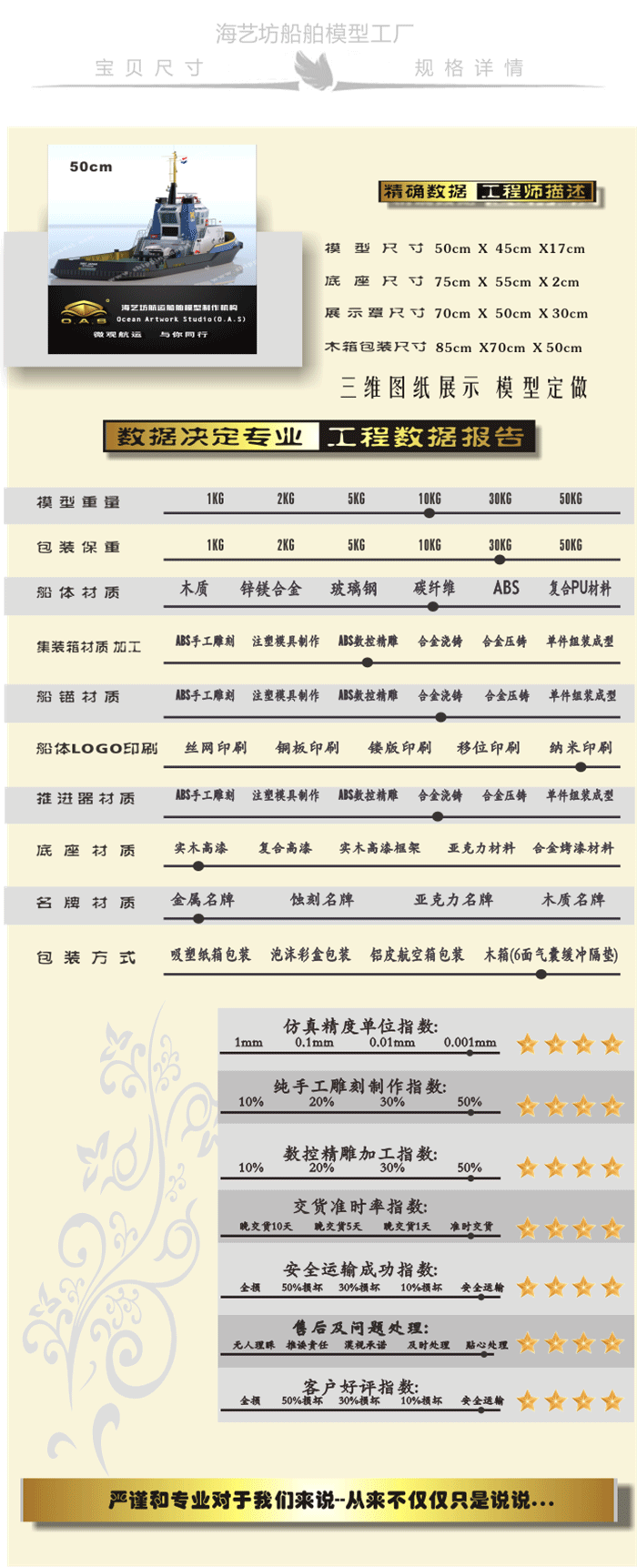 50cm拖輪模型定制D