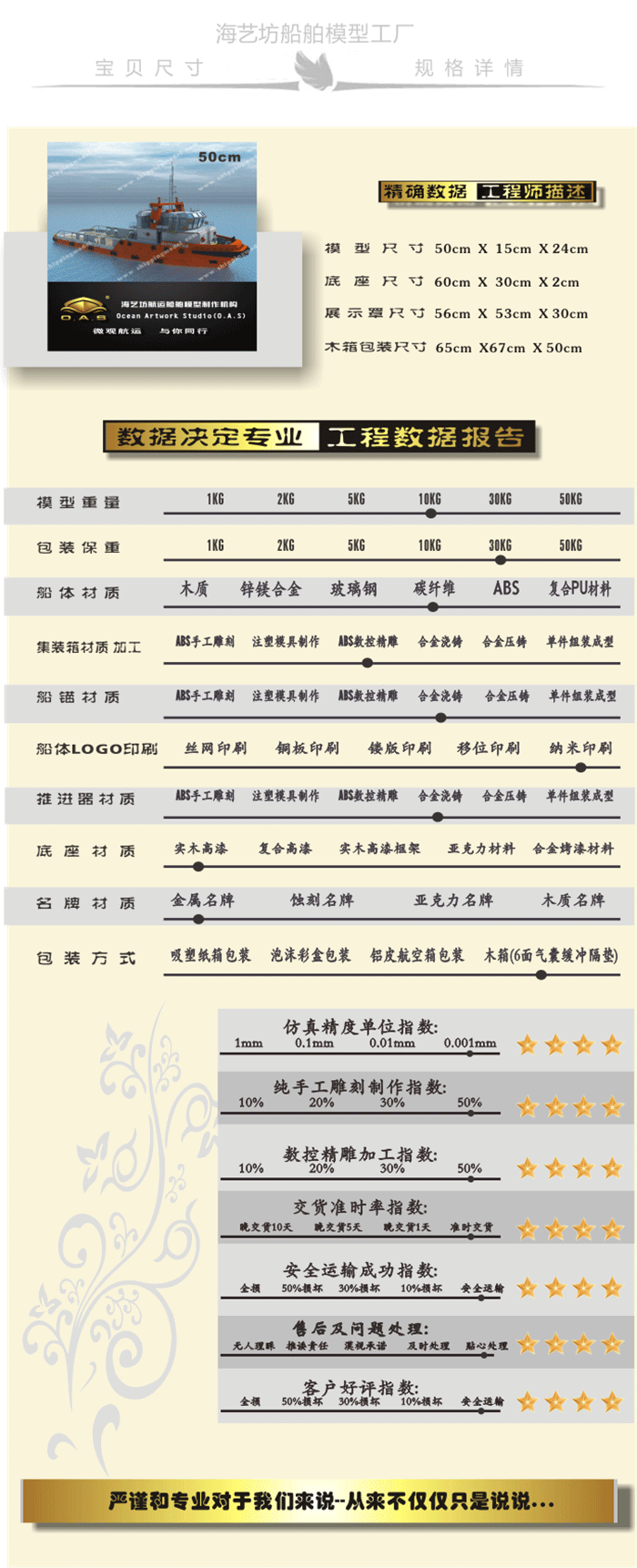 50cm海工平台作业船模型