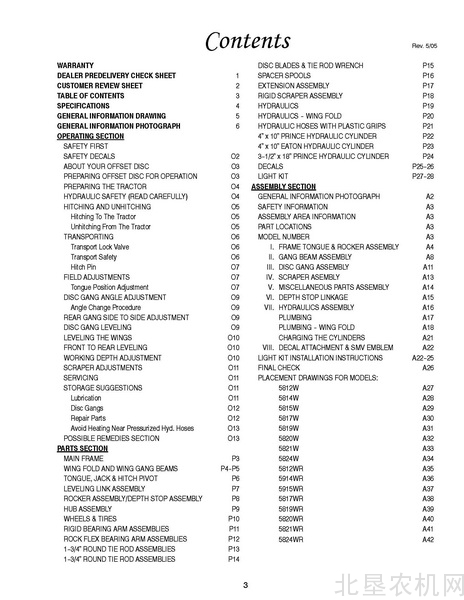 库恩5800圆盘耙操作手册及零件目录