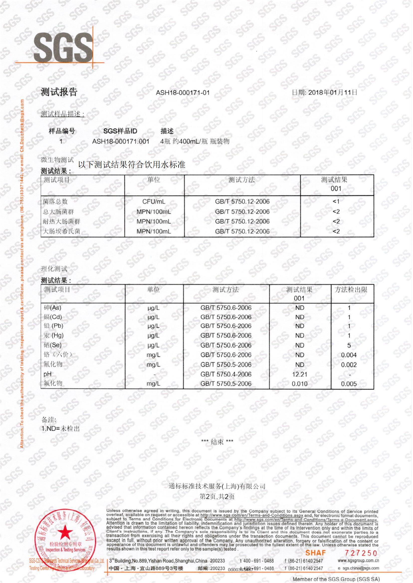 SGS成分检测报告