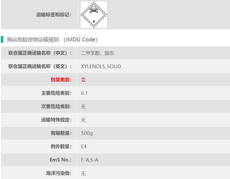上海危险品货代讲解二甲基苯酚