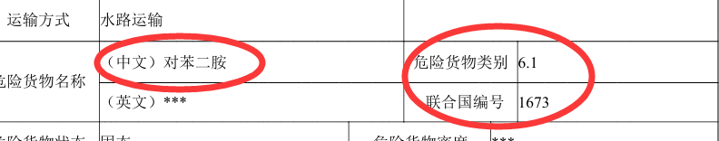 对苯二胺6类危险品出口