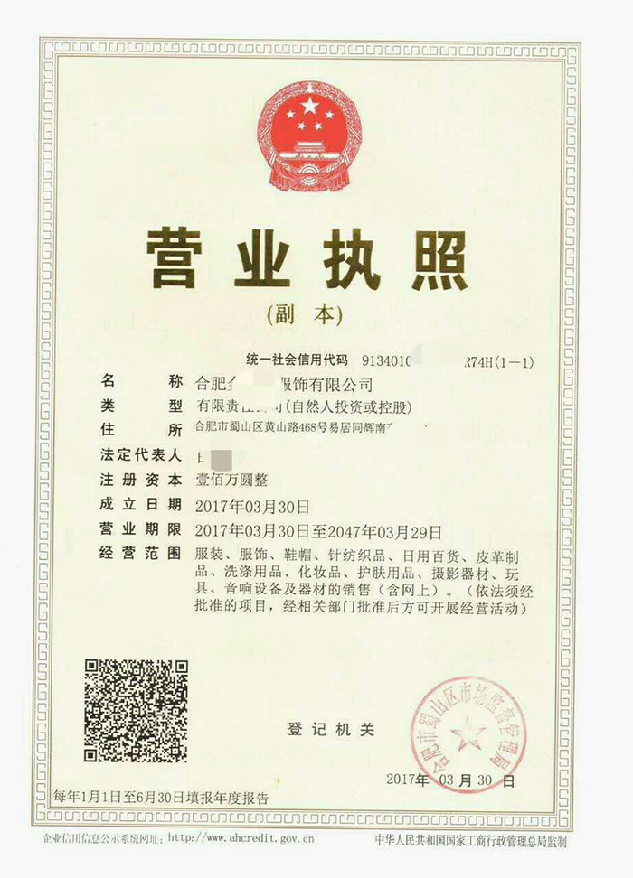营业执照副本丨服饰行业